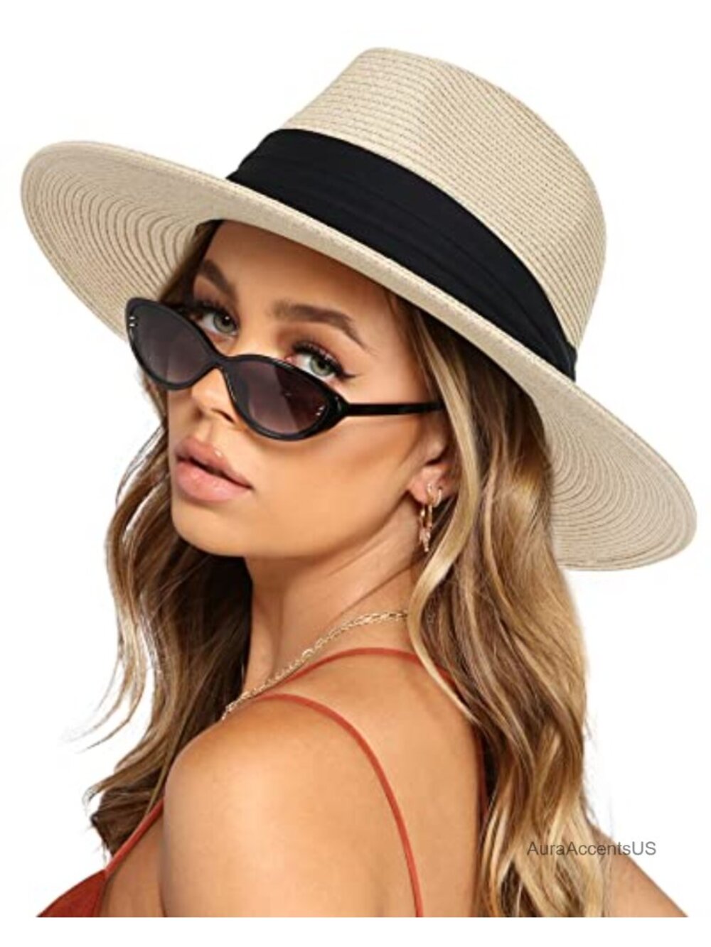 Wide Brim Straw Panama Fedora Sun Hat UV Protection Unisex Beach